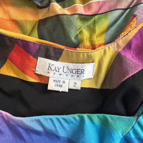 Kay Unger New York Multicolor Abstract Sleeveless Draped Sheath Dress Size 2 - Picture 3 of 10